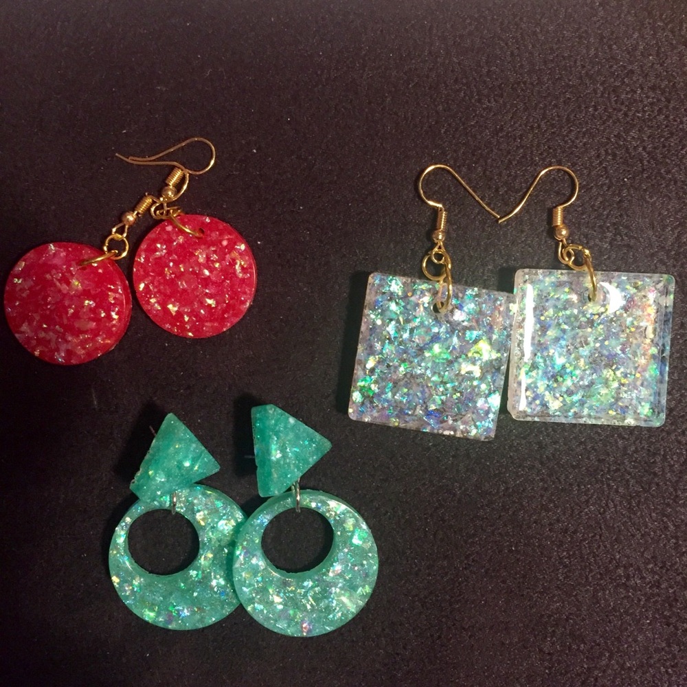 Vintage new square semi clear drop earrings